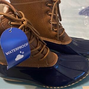 Waterproof Brown and Navy Women's Winter Rain Boots